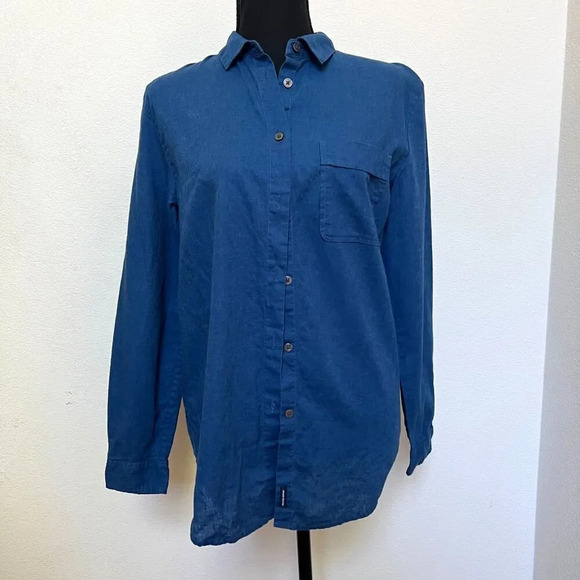 Armani Exchange Women's Linen Blend Button Up Blue Size Small - Picture 1 of 5